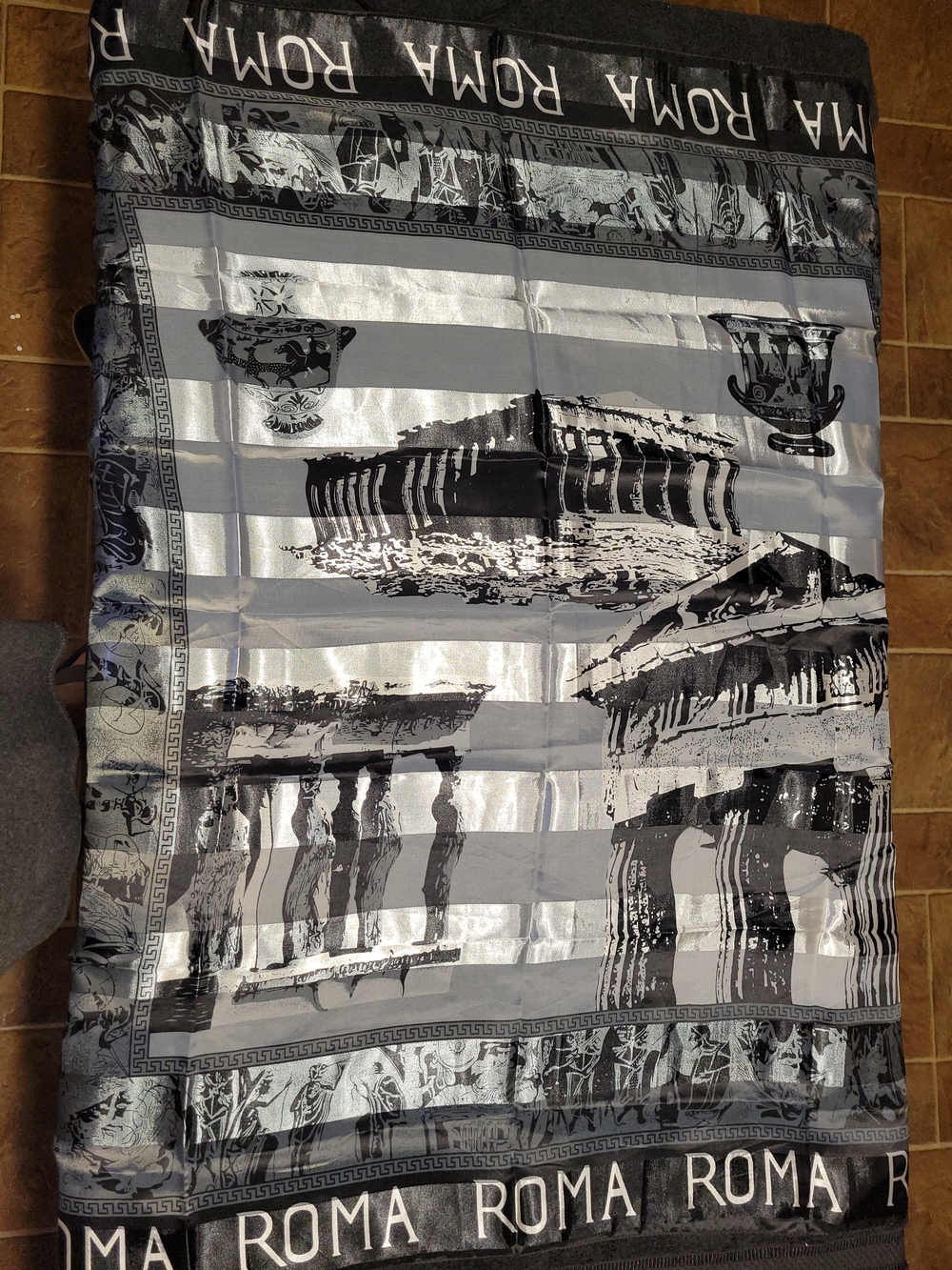 Roma Black and Silver Architectural Print Silk Scarf